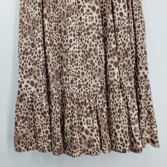 3/$25 A New Day Leopard Print Faux Wrap Dress XS Ruffle High Low Hem Brown - Picture 8 of 9